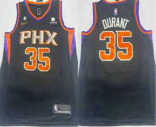 Mens Phoenix Suns #35 Kevin Durant Black 6 Patch Sponsor Icon Swingman Jersey